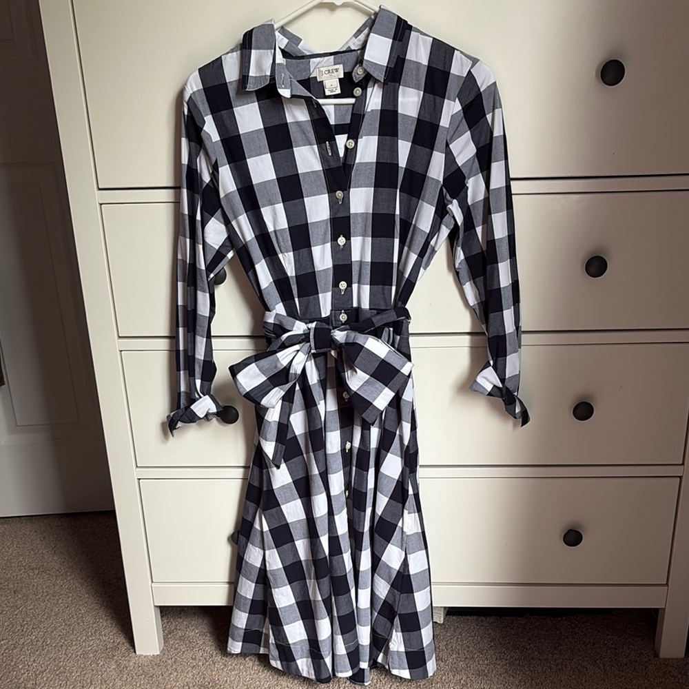 J. Crew Black and White Plaid Long Sleeve Dress